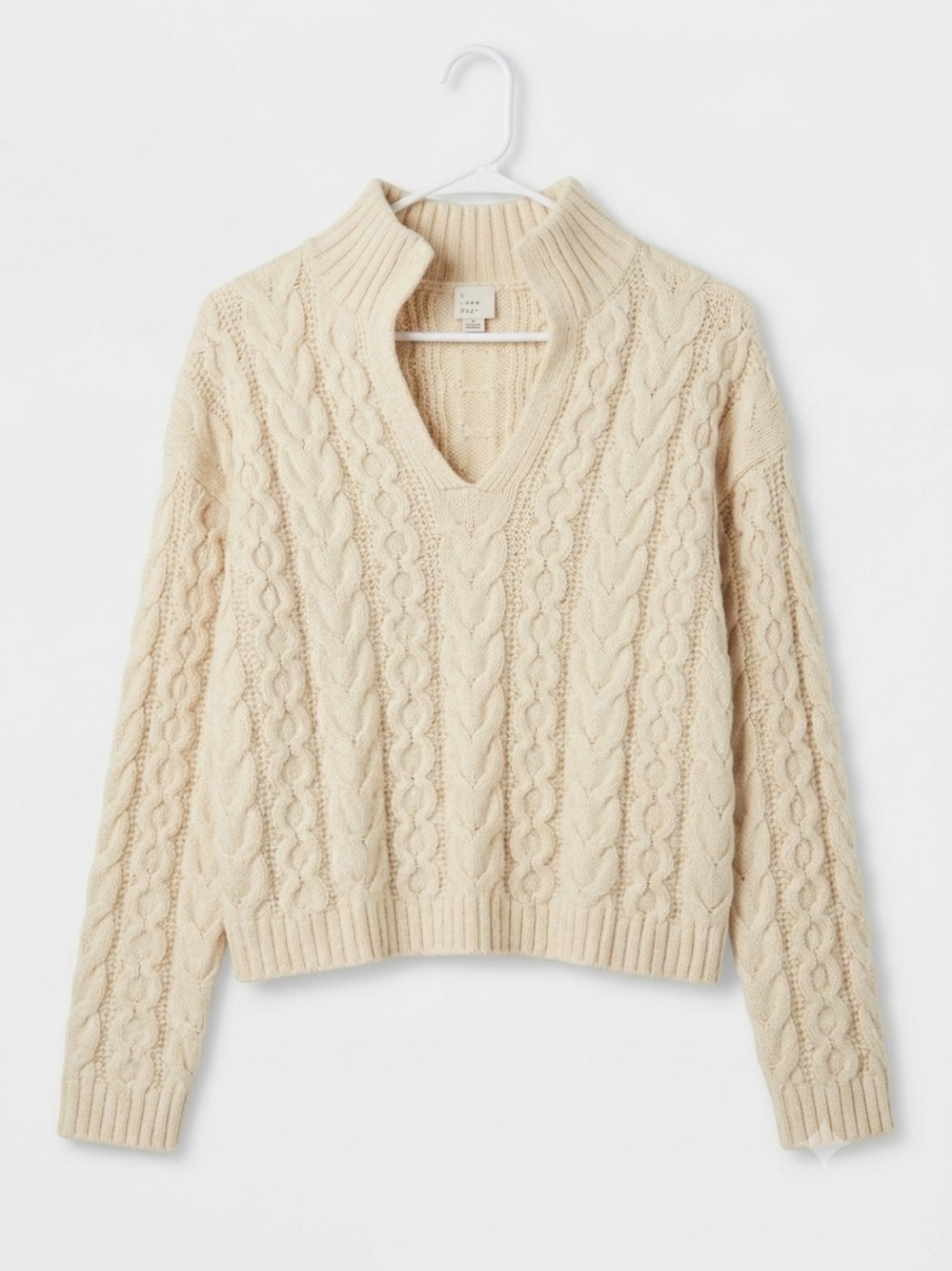 Fisherman Aesthetic Cream Wool Blend Cable Knit Neutral Sweater Old Money M